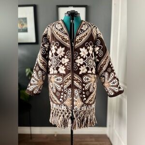 Jacquard cardigan, reworked vintage floral & geometric bedspread, ladies' S-L